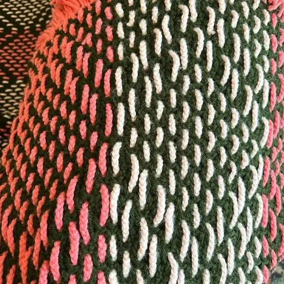 Vintage Handmade Coral Pink Brown Crochet Blanket Retro Boho 82x58 - Picture 3 of 5